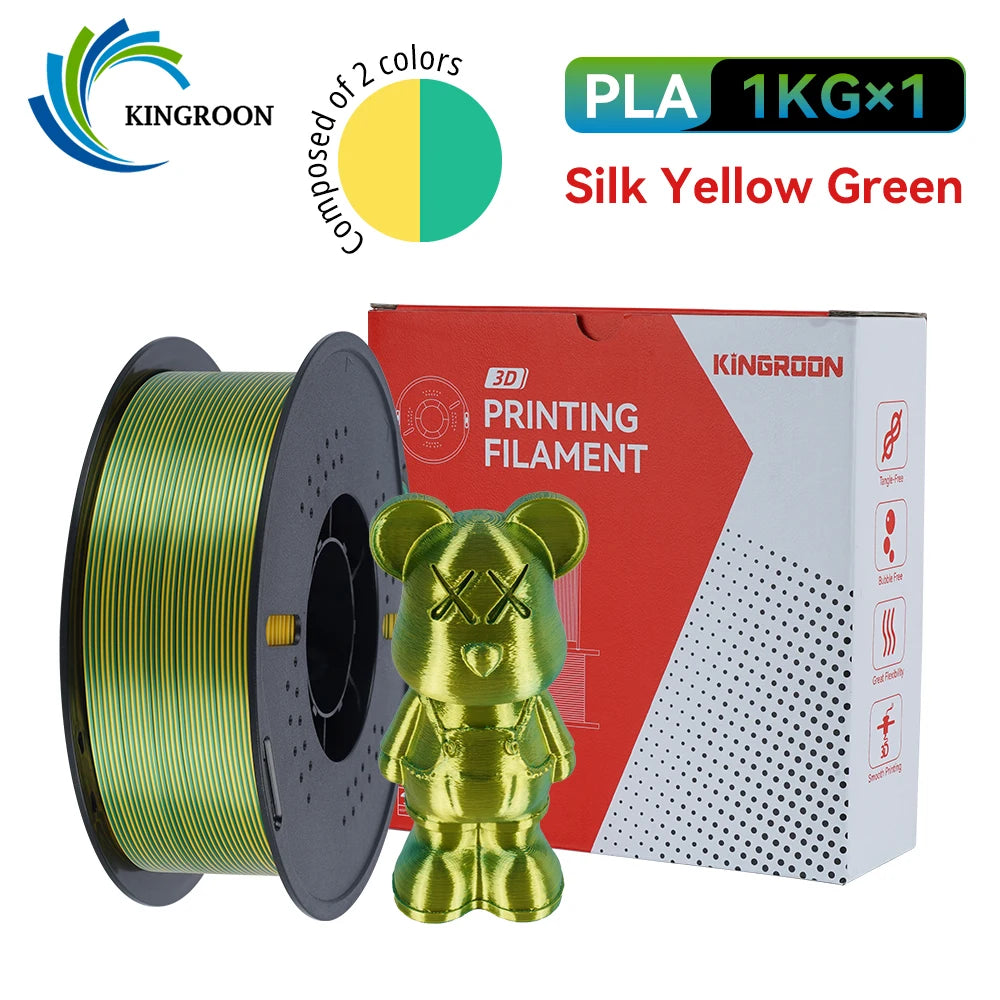 KINGROON 5KG 3KG 1KG PLA Silk 2colors Filament 1.75mm filamentos para impresora 3D High Gloss Finish Vibrant & Shiny Tangle-Free
