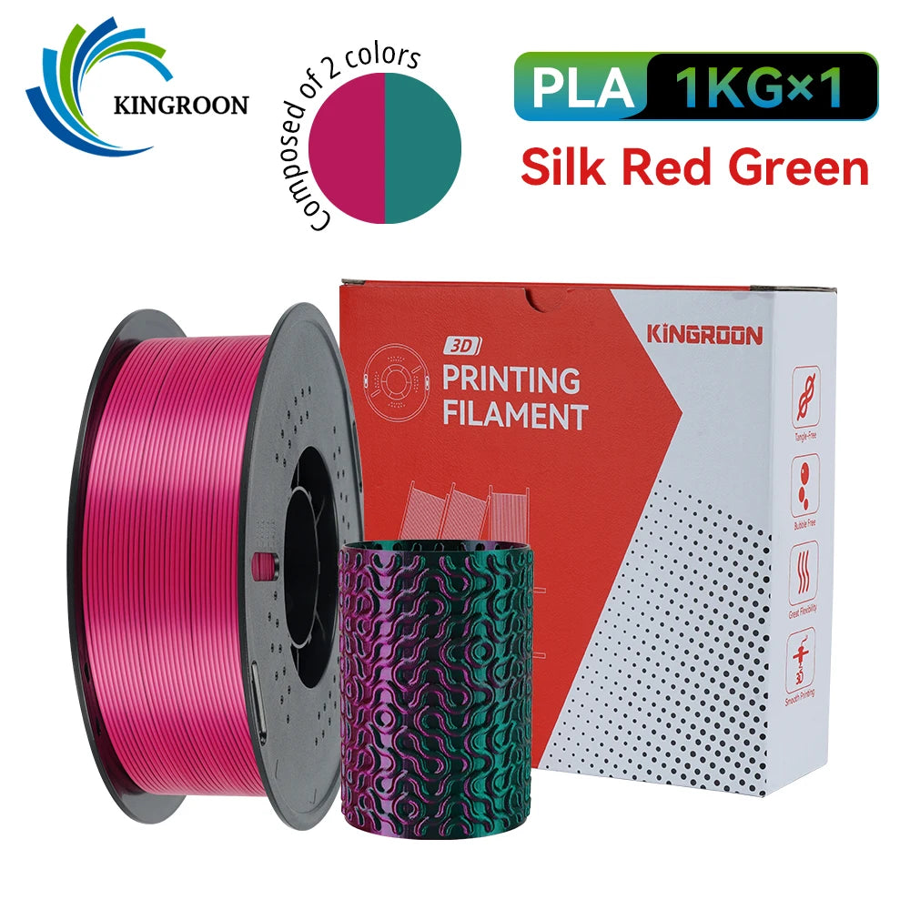 KINGROON 5KG 3KG 1KG PLA Silk 2colors Filament 1.75mm filamentos para impresora 3D High Gloss Finish Vibrant & Shiny Tangle-Free
