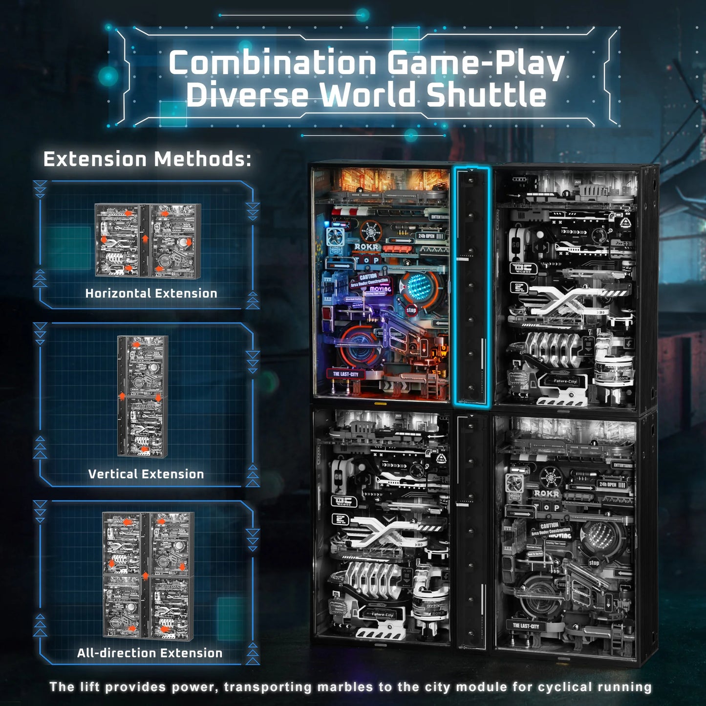 Robotime Rokr The Last City -Futuristic Marble Run Cyberpunk Gift for Men 3D Puzzle Model Gaming Decoration Automatic
